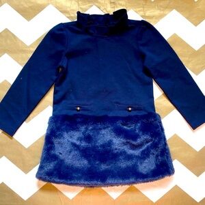 Janie and Jack Navy Blue Dress with Faux Fur Skirt